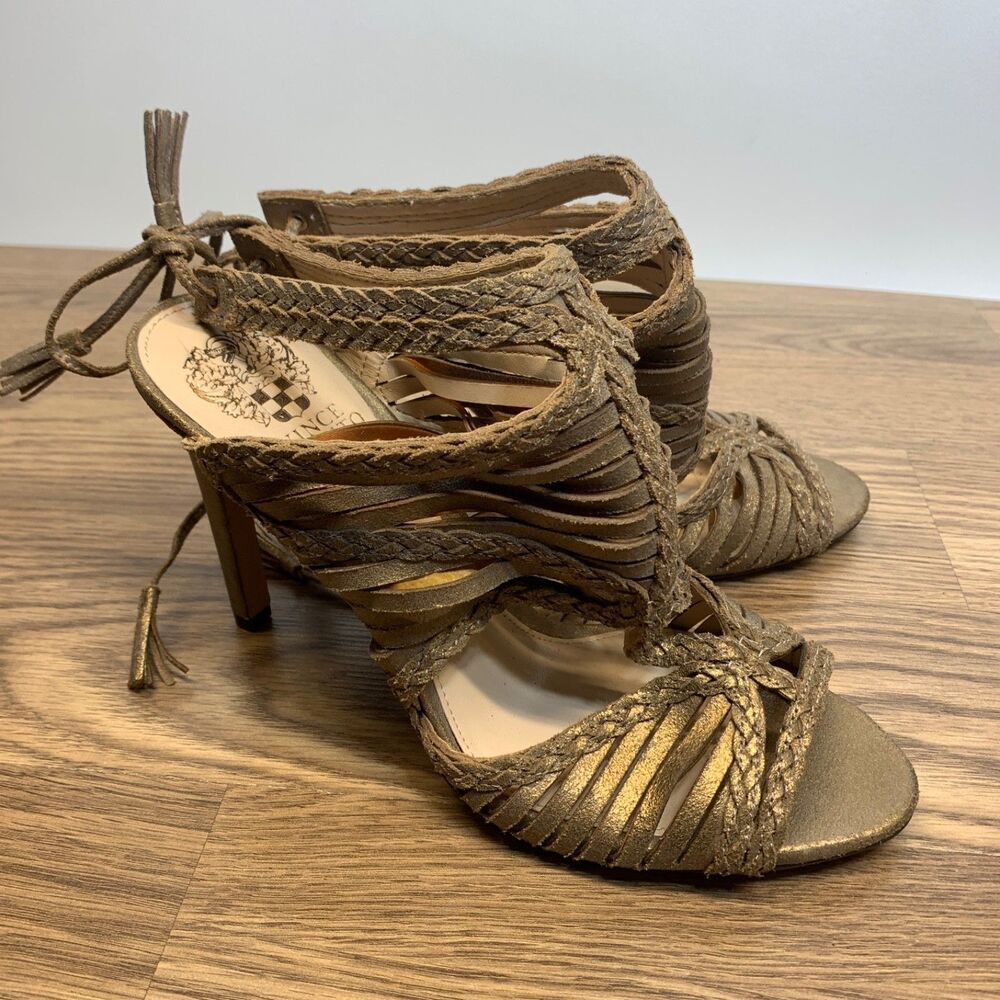 Vince Camuto Bootie Womens 9.5 Ankle Cage Strappy Kabiba Braided Suede Shoes